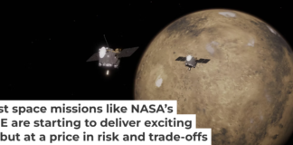 This artist’s rendering shows the ESCAPADE probes near Mars. NASA